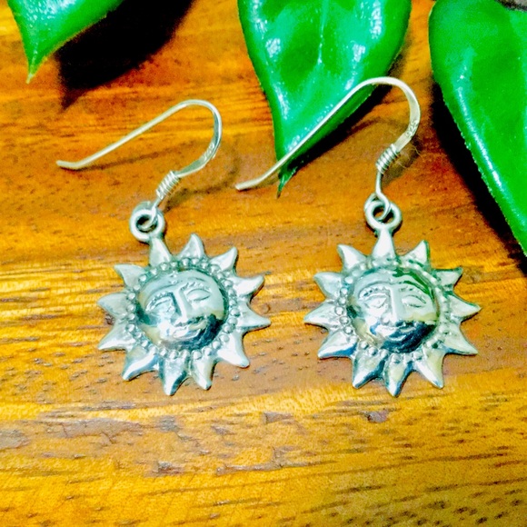 Vintage Sun Face Earrings- Sterling Silver 925 - Picture 2 of 7